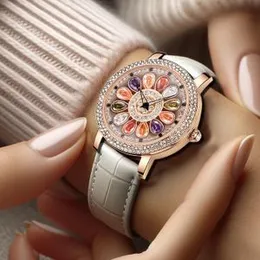 Rotating Flower Dial Fashion Analog PU Leather Wrist Watch