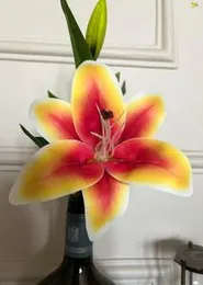 Blooming Floret Attractive Artificial Lily Stick for Home Decor/Office Decor/Party Decor/Gifting | 1 Flower Head in Yellow with Red Color | 14 inch Sh