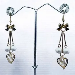 18K Light Gold Round Pearl Ball Drop Heart Dangle Earrings for Women