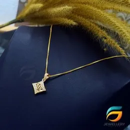 Gold Plated Guaranteed 18/24 inch 01mm Box Chain with Two Line Stone Box Pendant Necklace for Ladies.