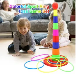 Colourful Sport Kid's Ring Toss Game Set - Indoors Outdoors Stacked Cup Ring Throwing Two in One Games