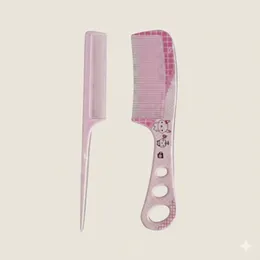 Maker Cartoon Image Kids Hair Straightener Brush Dyeing Rat Tail Comb Set for Girls - Pink 1set