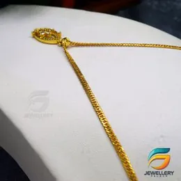 Gold Plated Guaranteed 18/24 inch 02mm Albert Chain with AD Stone Pendant Necklace for ladies.