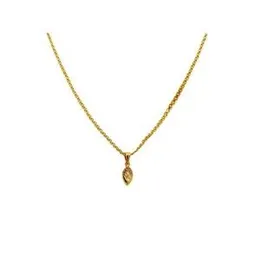 Gold Plated 2mm Bismarck Chain With Casting Pendant With White Stone For Women.