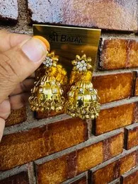 Gold Color Big Jimikki Drop Earrings with White Stone for Women and Girls