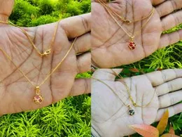 Gold Plated Rich Look 1MM Box Chain with Red, Black & Pink Football Pendant – Stylish Necklace for Women & Girls