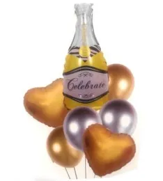 7 Pcs Foil Balloons Celebrate Champagne Bottle Gold Party Decoration