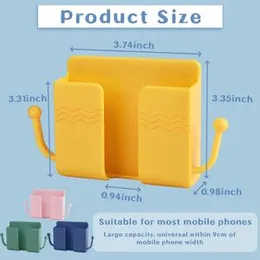 Phone Holder with Hook Wall Mount Sticky on Wall Stand Mount Mobile Phone Charger Socket Pocket, Storage Box Cell Phone Remote Control Holder, Damage-
