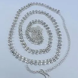 Silver Color Shiny Rhinestone Two-Line Waist Chain Belly Chain Adjustable Body Chain Jewelry for Women & Girls (34 Inch / 40 Inch)