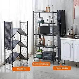 SteelMaxâ¢ Executive 4-Layer Metal Kitchen Rack, 4 Tier Foldable Metal Rack, 27.95" D x 14.96" W x 63.78" H Storage Shelving Unit 1250 lbs with Wheel
