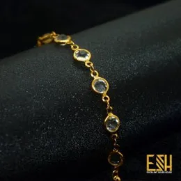 Gold Plated Small Round White Stone Bracelet for Women
