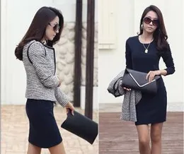 Women Long Sleeve Pleat Office Wear Dress Blue