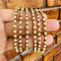 Dull gold, SILVER fashion beautiful bangle with small pearl for women and girl 6 piece