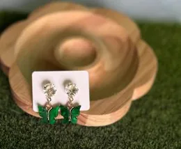 Green Crystal Stone Top Butterfly Drop Earrings for Women, Cute Fashion Jewelry Gift for Women and Girls, Perfect Gift for Birthdays