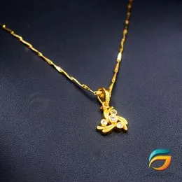Gold Plated Guaranteed 18/24 inch 01mm V-Cut Chain with Small White Stone Pendant  Necklace for Women.