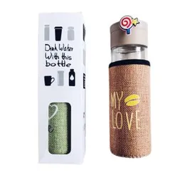 Cute Portable Fashion Glass Bottle with Cover - 450ml