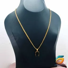 Gold Plated Chain With Pendant 18/24 inch 02MM Bismark Chain with Black Stone Pendant Necklace for Ladies & Girl.