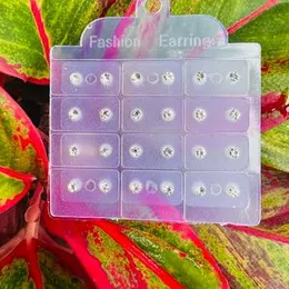 Silver Color 12 Pairs Lightweight Small White Stone Stud Earrings Set for Women & Girls
