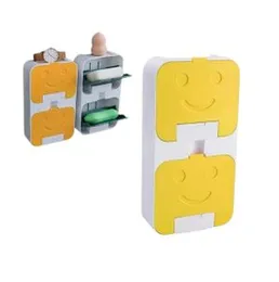 Smiley Flip Lid Drain Soap Box â Wall-Mounted Waterproof Soap Holder with Storage & Drainage System â Bathroom Counter Organizer
