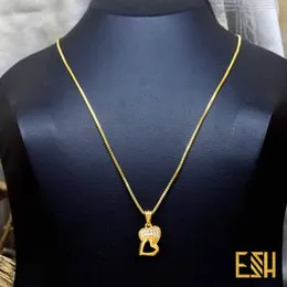 ESH Gold Plated Guaranteed Stylish 1MM Box Chain with Couple Heart Fixed Stone Pendant