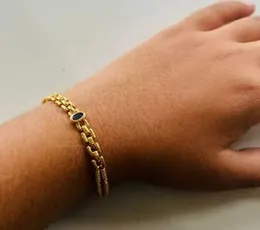 2022 Gold plated Double line Bracelet Bangle Jewelry with Blue stone Lovers Gifts For Your wife and girl