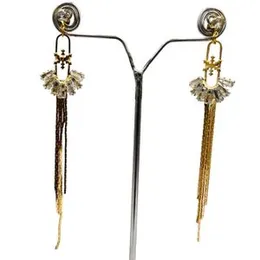 Gold Long Tassel Chain Dangle Earrings with Rhinestone Crystal