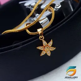 Gold Plated Chain With Pendant 18/24 inch 02MM Fox Chain with Flower Pendant Necklace for Ladies & Girl.