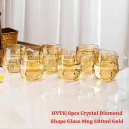 6pcs Crystal Diamond Shape Glass Mug 280ml Gold| Black