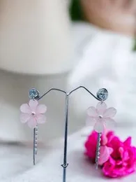 Silver Plated Stylish Earrings with Light Pink Flower, White Stone Pearl & Silver Line Drop for Women & Girls