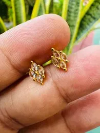 Gold Plated Beautiful Flower Design Stud Earrings with White Stone for Women & Girls