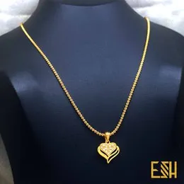 ESH Gold Plated Guaranteed 1.5MM New Trend Stylish Diamond Chain 18/24 Inch Beautiful Design With Heart Fixed Stone Pendant