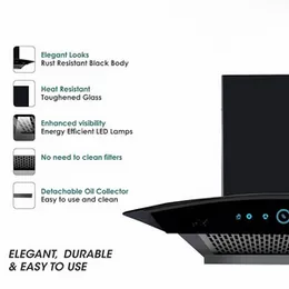 Premium Curved Glass 60cm Cooker Hood with touch and motion Sensor (Black)