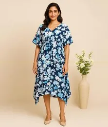 Blue with White Viscose Kaftan 01