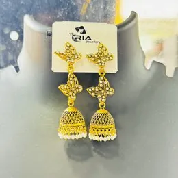 Gold & Silver Butterfly Theme Jimikki Drop Earrings with Multi Stone & White Pearl for Women and Girls
