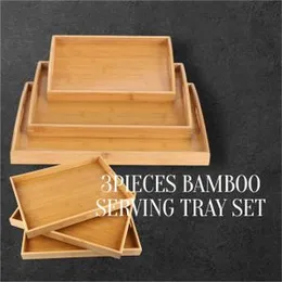 3pcs Bamboo Woodern Tray Set
