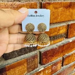 Dull Gold Small Jimikki Drop Earrings with White Pearl for Women and Girls