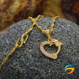 Gold Plated Guaranteed 18/24 inch Karali / Disco Chain with Heart Dolphin Pendant Necklace for Ladies-45cm