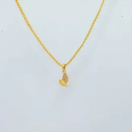 Gold Plated 2mm Bismarck Chain With leaf Pendant With White Stone For Women.