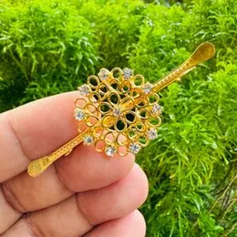 ESH Gold Plated Stylish Round Agasthi Kandiyan Saree Brooch / Saree Pin with White Stone for Women