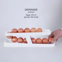Egg Holder for Refrigerator, 2023 New Auto Rolling Egg Organizers Egg Storage, 2 Layer Fridge Egg Trays, Space Saving Egg Tray for Fridge Storage-1Pac