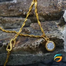 Gold Plated Guaranteed 18/24 inch 02MM Karali Chain with Round Pendant with White Stone for Woman-45cm