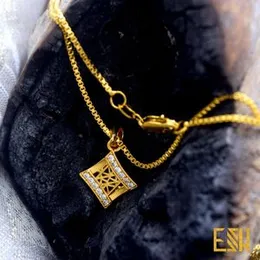 ESH Gold Plated Guaranteed Stylish 0.1MM Box Chain with Box Alva Fixed Stone Pendant