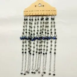 2pcs Silver Beaded Bell Bracelets Anklets with Evil Eye & Heart Charms