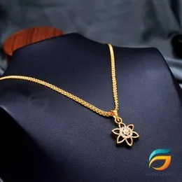 Gold Plated Chain With Pendant 18/24 inch 02MM Bismark Chain with Flower Pendant Necklace for Ladies & Girl.