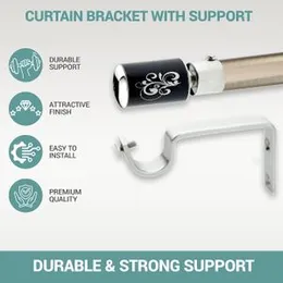 GLOXY Manjira Shape Stainless Steel & ABS Curtain Bracket Parda Holder with Support 1 Inch Rod Pocket Finials Designer Door and Window Rod Support