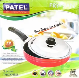 Patel FP-11 22cm Frying Pan with Lid Durable Aluminium Non-Stick Cookware Heat Resistant Glass Cover Made in India Home Cooking