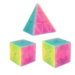 2x2 3x3 QY Pyramid Jelly Cube Speed Rubik Cube - 2 by 2 / 3 by 3 / Pyraminx Jelly Color Cubes for Kids & Adults