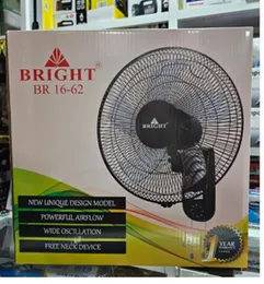 Bright Wall Fan BR16-62 16 Inch 55W 5 Blades 3 Speeds Oscillation Timer Pull Cord