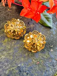 Gold Plated Charming Flower Design Indian Madras Big Screw Stud Earrings Without Stone for Women