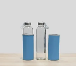 750ml Clear Glass Water Bottle Blue Neoprene Sleeve Leakproof Stainless Steel Cap
